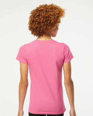 M&O 4810 Women's Gold Soft Touch T-Shirt, model back view - Azalea