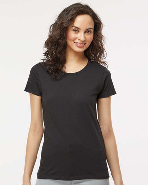M&O 4810 Women's Gold Soft Touch T-Shirt, model front view - Black