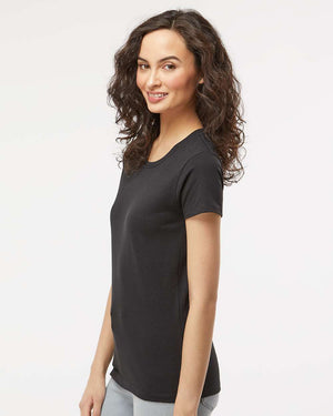 M&O 4810 Women's Gold Soft Touch T-Shirt, model side view - Black