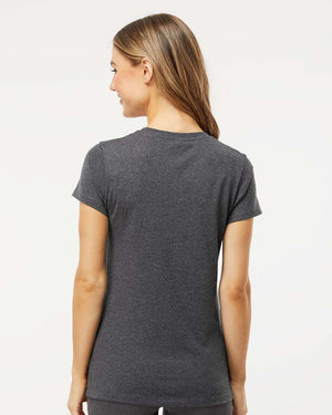 M&O 4810 Women's Gold Soft Touch T-Shirt, model back view - Dark Heather