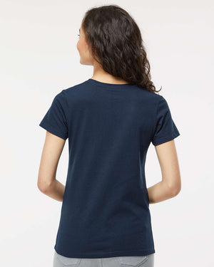 M&O 4810 Women's Gold Soft Touch T-Shirt, model back view - Deep Navy