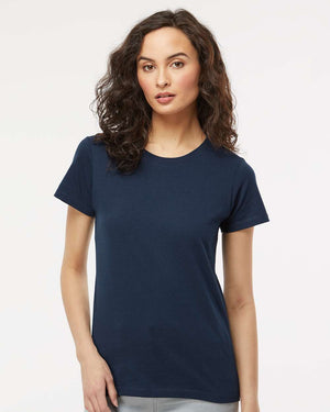 M&O 4810 Women's Gold Soft Touch T-Shirt, model front view - Deep Navy