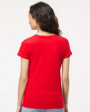 M&O 4810 Women's Gold Soft Touch T-Shirt, model back view - Deep Red