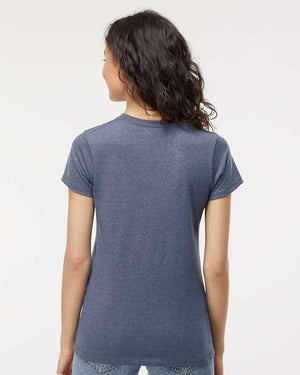 M&O 4810 Women's Gold Soft Touch T-Shirt, model back view - Heather Navy