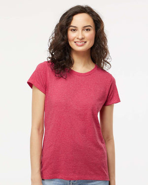 M&O 4810 Women's Gold Soft Touch T-Shirt, model front view - Heather Pink