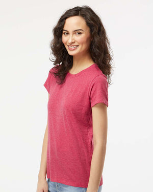 M&O 4810 Women's Gold Soft Touch T-Shirt, model side view - Heather Pink