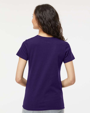 M&O 4810 Women's Gold Soft Touch T-Shirt, model back view - Purple