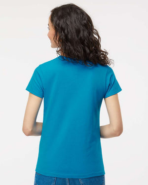 M&O 4810 Women's Gold Soft Touch T-Shirt, model back view - Sapphire