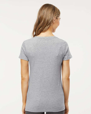 M&O 4810 Women's Gold Soft Touch T-Shirt, model back view - Sport Grey