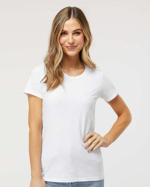 M&O 4810 Women's Gold Soft Touch T-Shirt, model front view - White