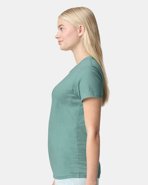 Gildan 5000L Women's Heavy Cotton™ T-Shirt, model side view - Aquatic