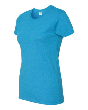 Gildan 5000L Women's Heavy Cotton™ T-Shirt, angle view - Heather Sapphire