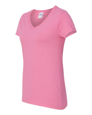 Gildan 5V00L Women's Heavy Cotton™ V-Neck T-Shirt, angle view - Azalea