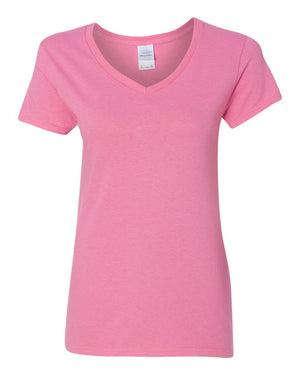 Gildan 5V00L Women's Heavy Cotton™ V-Neck T-Shirt, front view - Azalea