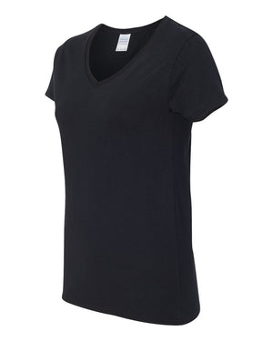 Gildan 5V00L Women's Heavy Cotton™ V-Neck T-Shirt, angle view - Black