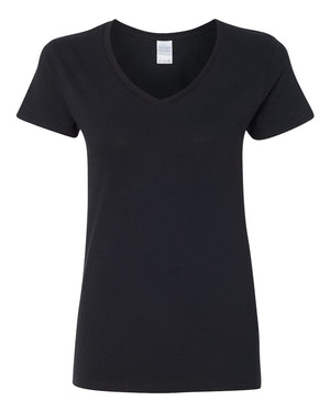 Gildan 5V00L Women's Heavy Cotton™ V-Neck T-Shirt, front view - Black