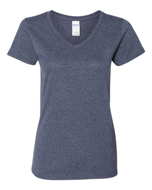 Gildan 5V00L Women's Heavy Cotton™ V-Neck T-Shirt, front view - Heather Navy