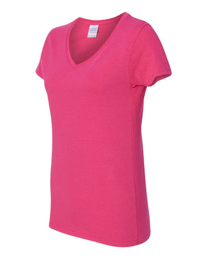 Gildan 5V00L Women's Heavy Cotton™ V-Neck T-Shirt, angle view - Heliconia