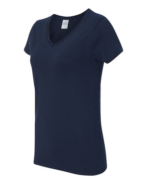 Gildan 5V00L Women's Heavy Cotton™ V-Neck T-Shirt, angle view - Navy