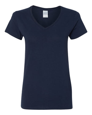 Gildan 5V00L Women's Heavy Cotton™ V-Neck T-Shirt, front view - Navy