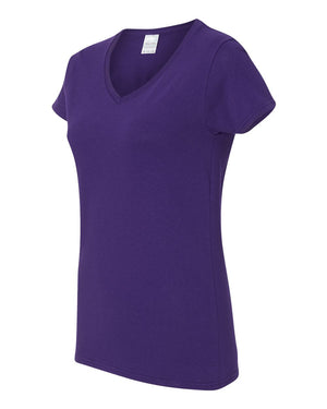Gildan 5V00L Women's Heavy Cotton™ V-Neck T-Shirt, angle view - Purple