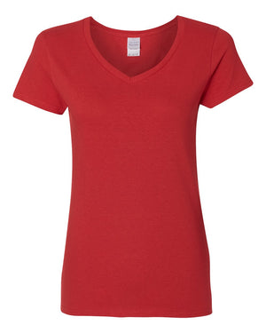 Gildan 5V00L Women's Heavy Cotton™ V-Neck T-Shirt, front view - Red