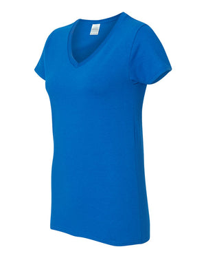 Gildan 5V00L Women's Heavy Cotton™ V-Neck T-Shirt, angle view - Royal
