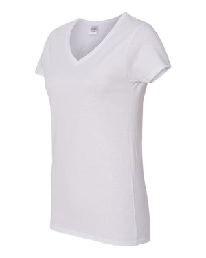 Gildan 5V00L Women's Heavy Cotton™ V-Neck T-Shirt, angle view - White
