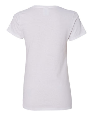 Gildan 5V00L Women's Heavy Cotton™ V-Neck T-Shirt, back view - White