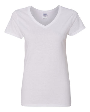 Gildan 5V00L Women's Heavy Cotton™ V-Neck T-Shirt, front view - White