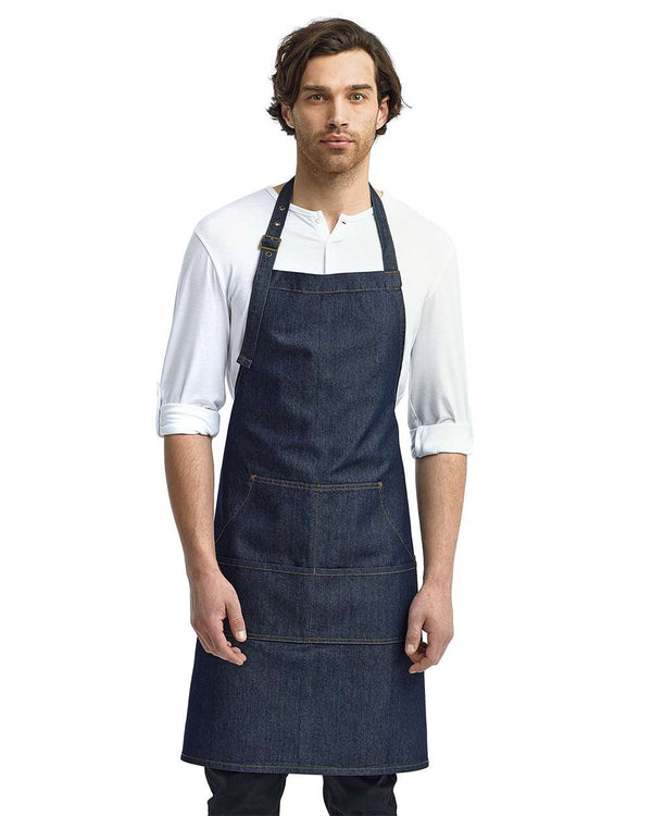 Artisan Collection - Four-Pocket Jeans Stitch Denim Bib Apron - RP126