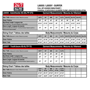 L00555 / L0555Y garment measurements and size chart