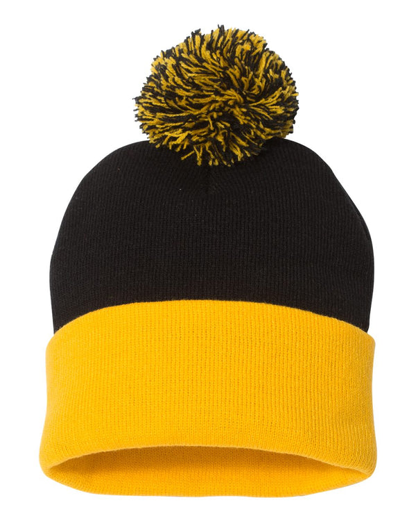 Embroidered 12" Solid Cuffed Pom Pom Toque - SP15