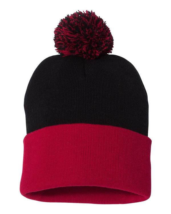 Embroidered 12" Solid Cuffed Pom Pom Toque - SP15