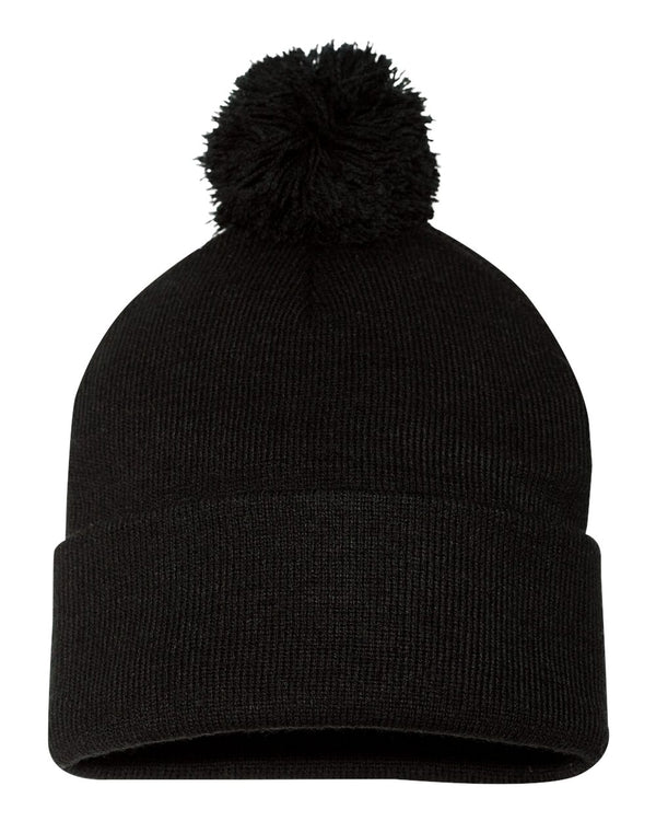 Embroidered 12" Solid Cuffed Pom Pom Toque - SP15