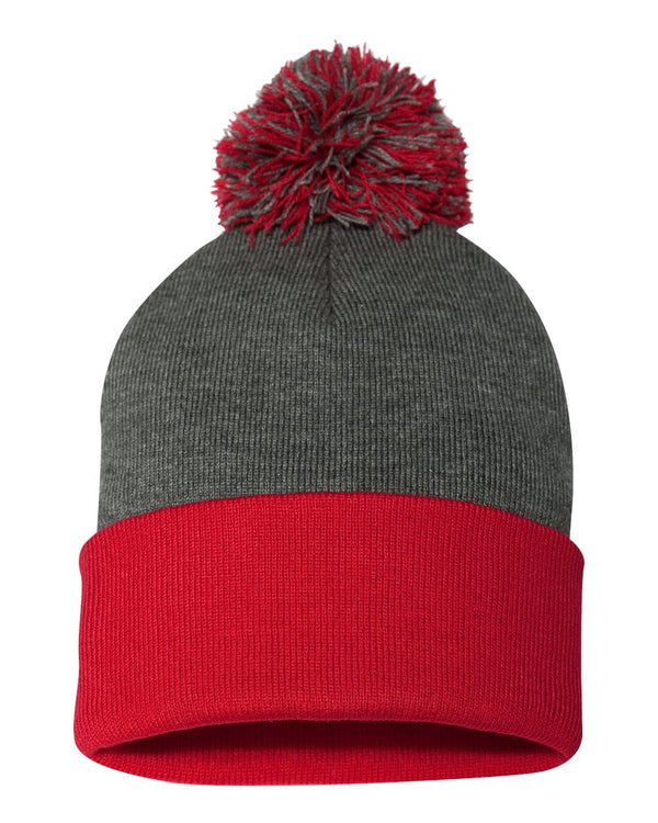 Embroidered 12" Solid Cuffed Pom Pom Toque - SP15