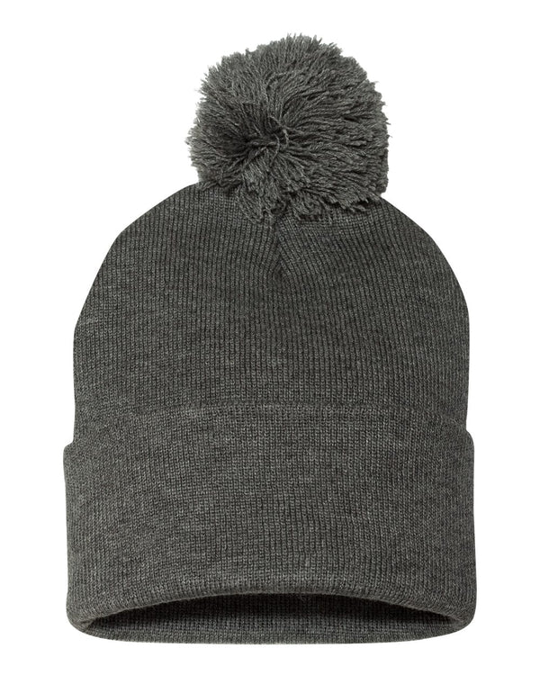 Embroidered 12" Solid Cuffed Pom Pom Toque - SP15