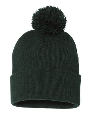 Embroidered 12" Solid Cuffed Pom Pom Toque — Sportsman SP15