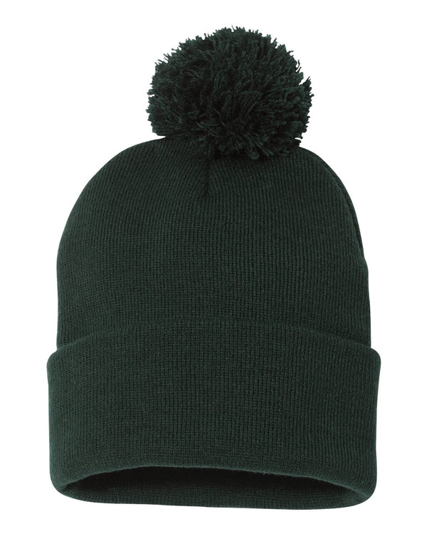 Embroidered 12" Solid Cuffed Pom Pom Toque - SP15