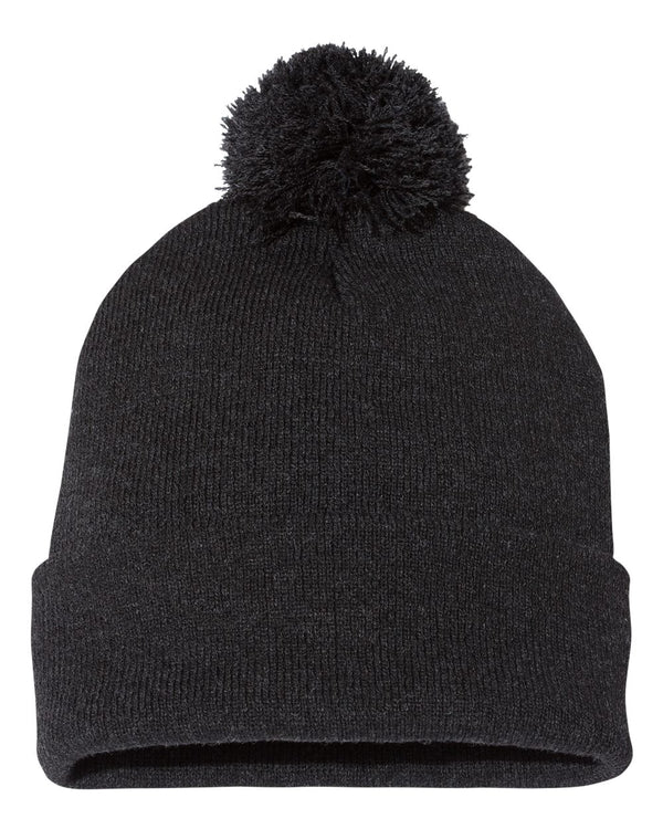 Embroidered 12" Solid Cuffed Pom Pom Toque - SP15