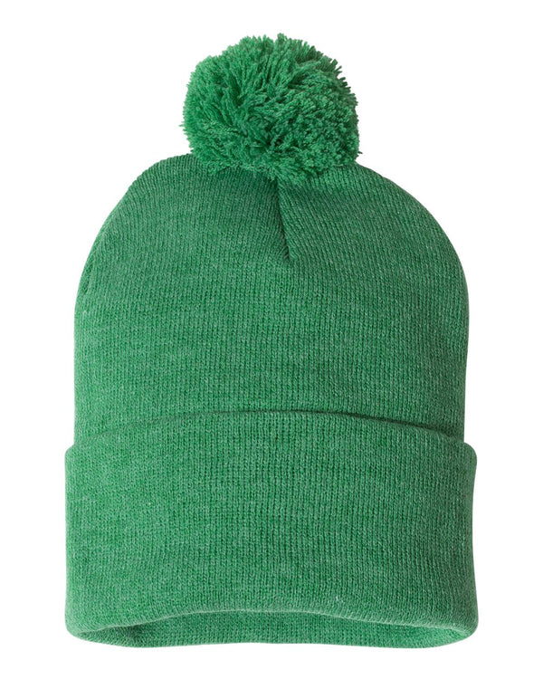 Embroidered 12" Solid Cuffed Pom Pom Toque - SP15