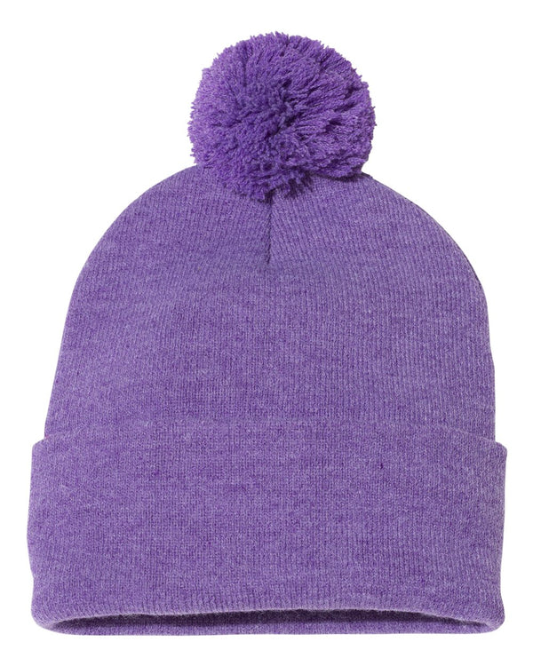 Embroidered 12" Solid Cuffed Pom Pom Toque - SP15