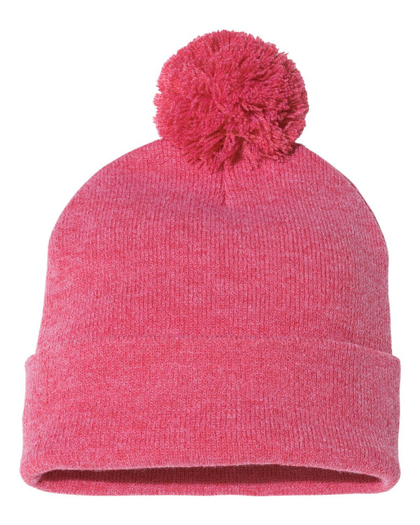 Embroidered 12" Solid Cuffed Pom Pom Toque - SP15