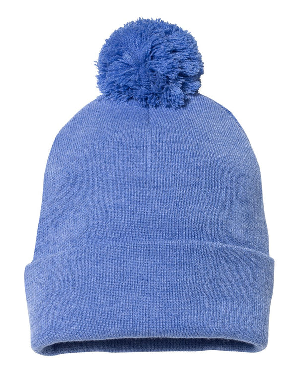 Embroidered 12" Solid Cuffed Pom Pom Toque - SP15