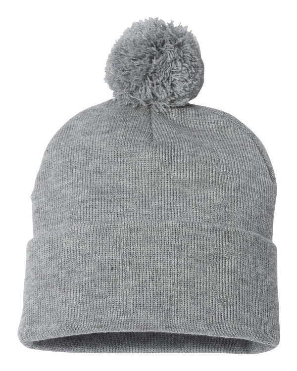 Embroidered 12" Solid Cuffed Pom Pom Toque - SP15