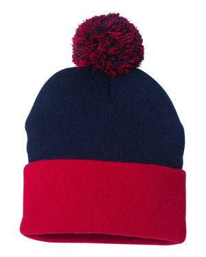 Embroidered 12" Solid Cuffed Pom Pom Toque — Sportsman SP15