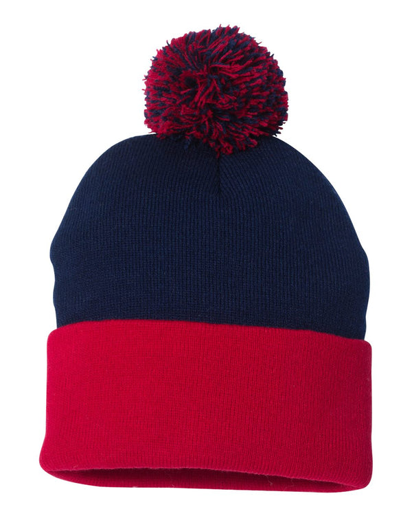 Embroidered 12" Solid Cuffed Pom Pom Toque - SP15