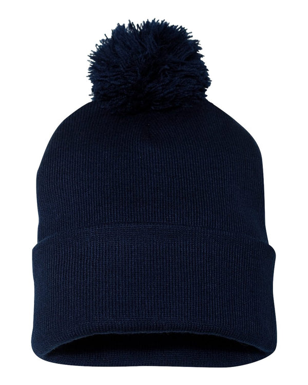 Embroidered 12" Solid Cuffed Pom Pom Toque - SP15