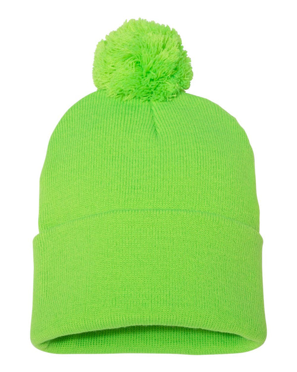 Embroidered 12" Solid Cuffed Pom Pom Toque - SP15