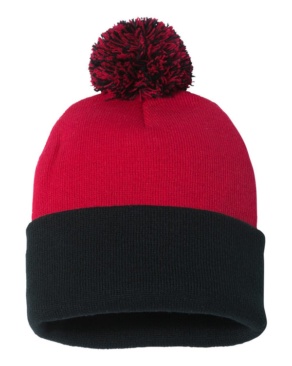 Embroidered 12" Solid Cuffed Pom Pom Toque - SP15